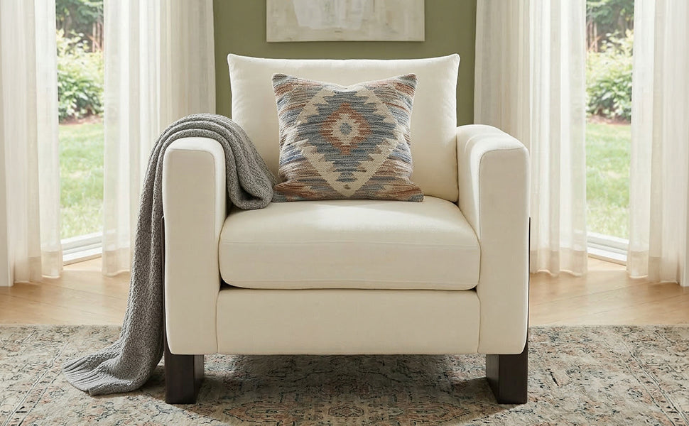 Modern Accent Chair with Rubberwood Legs - Beige Chenille