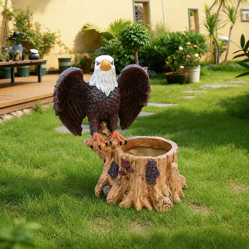 Majestic Eagle Garden Planter Pot with Tree Stump Base