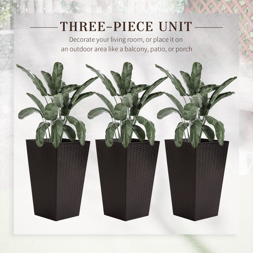 Tall Polypropylene Planter Set with Drainage - Brown or Black