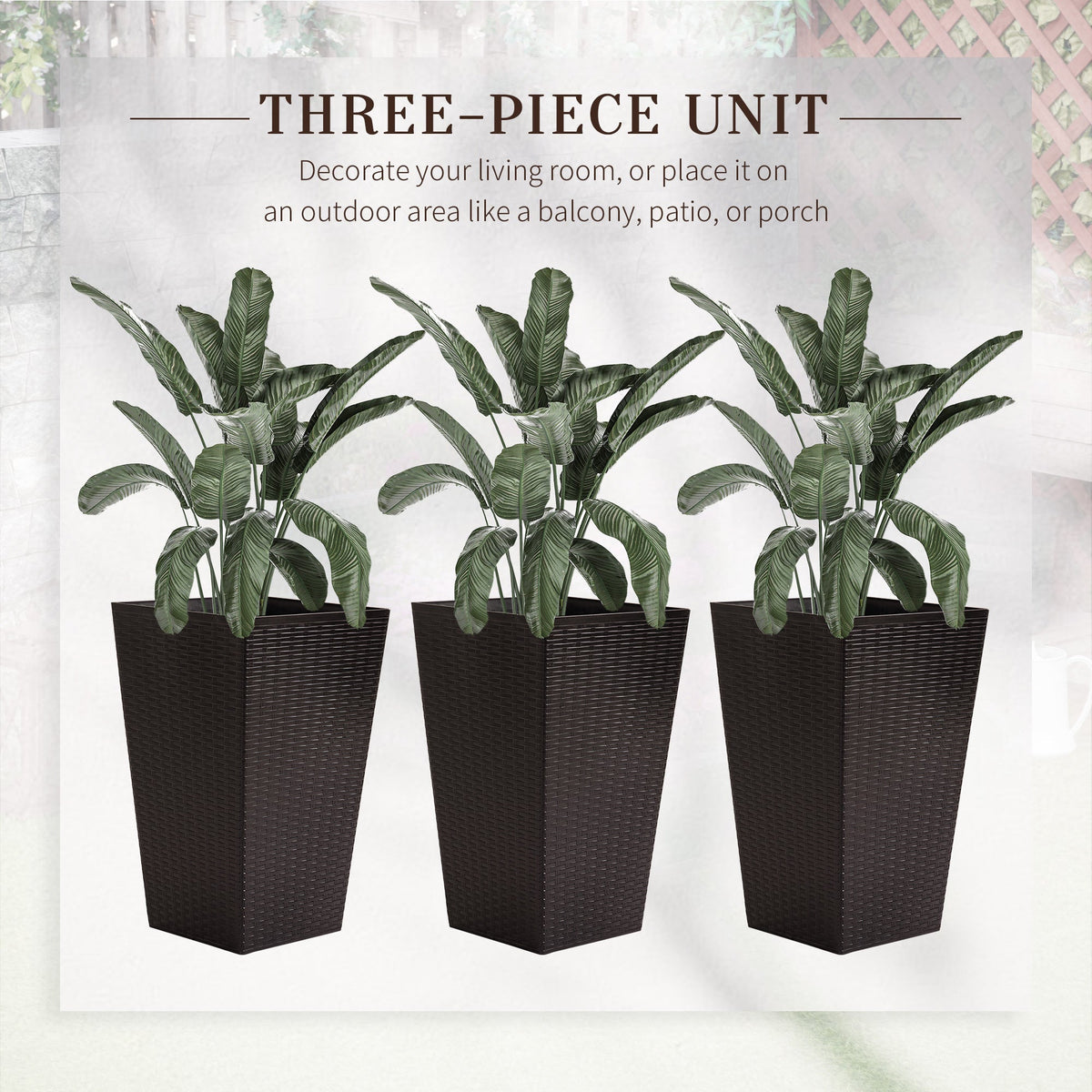 Tall Polypropylene Planter Set with Drainage - Brown or Black