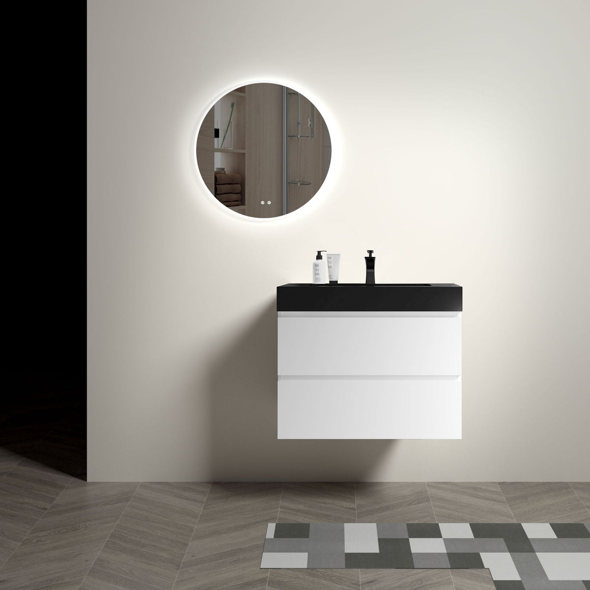 Modern Floating Bathroom Vanity with Large Storage - White or Black