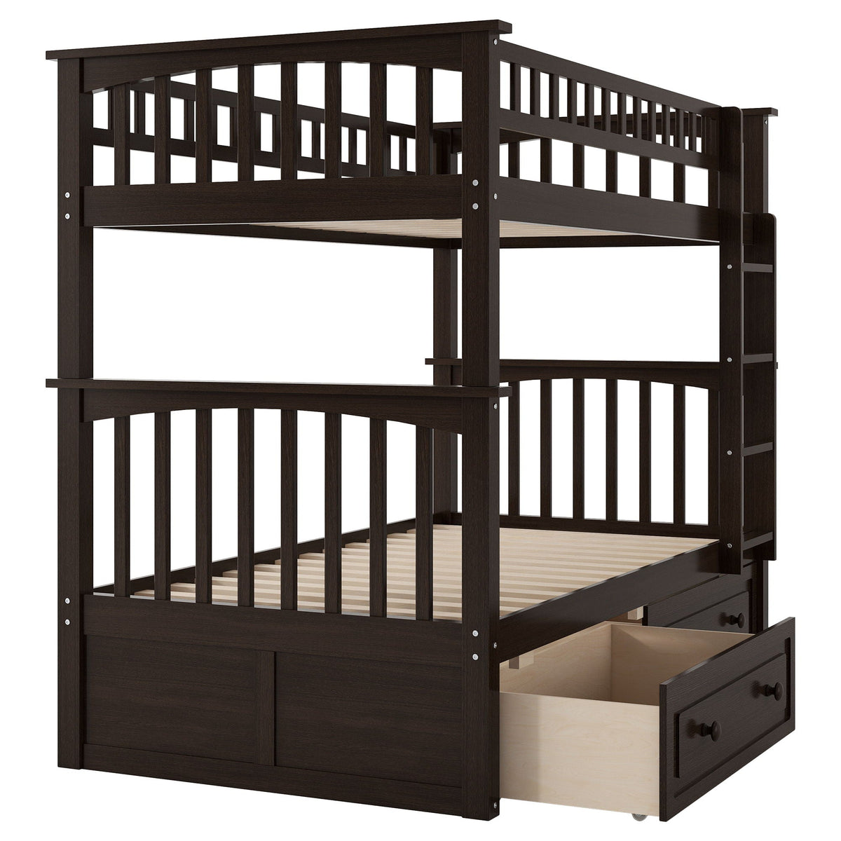 Convertible Bunk Bed With Drawers - Solid Wood with Storage - White, Dark Brown or Dark Gray