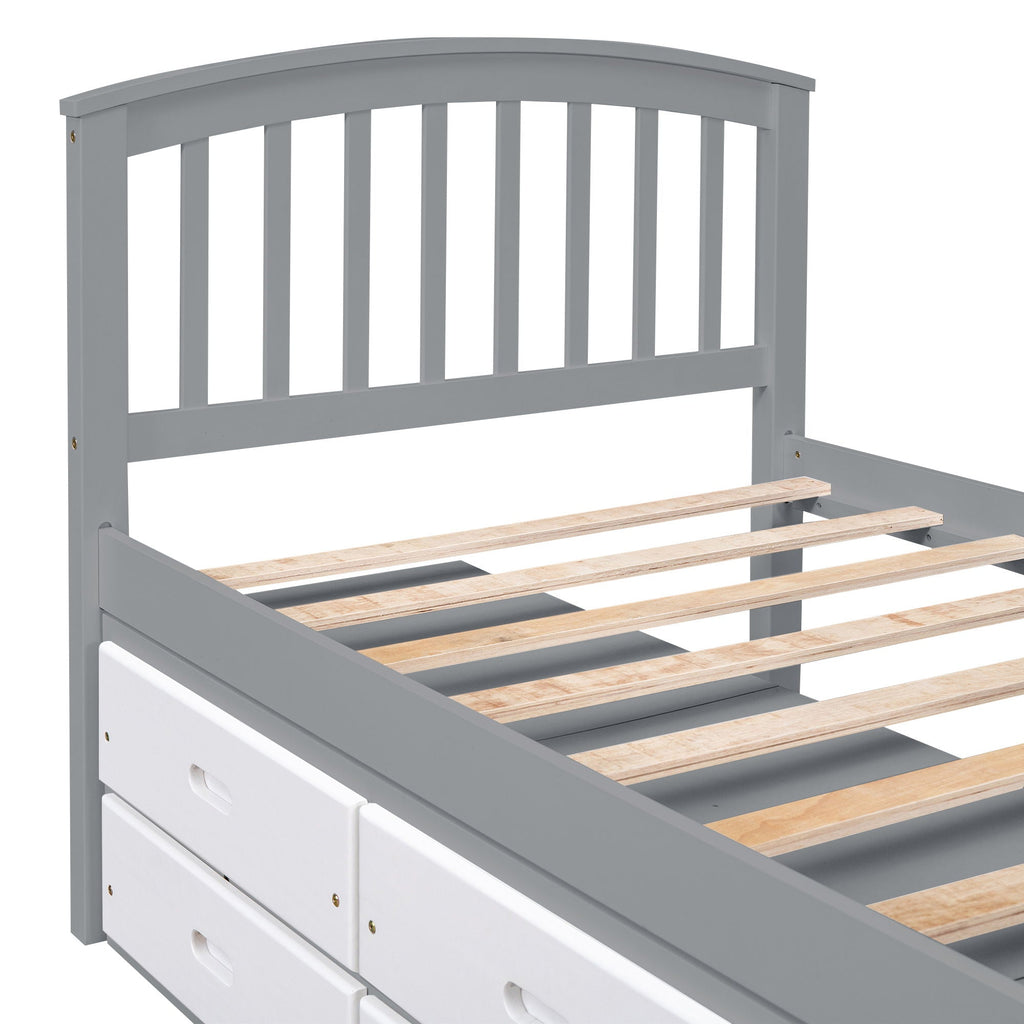 Solid Wood Twin Storage Bed with 6 Drawers - Multiple Colors