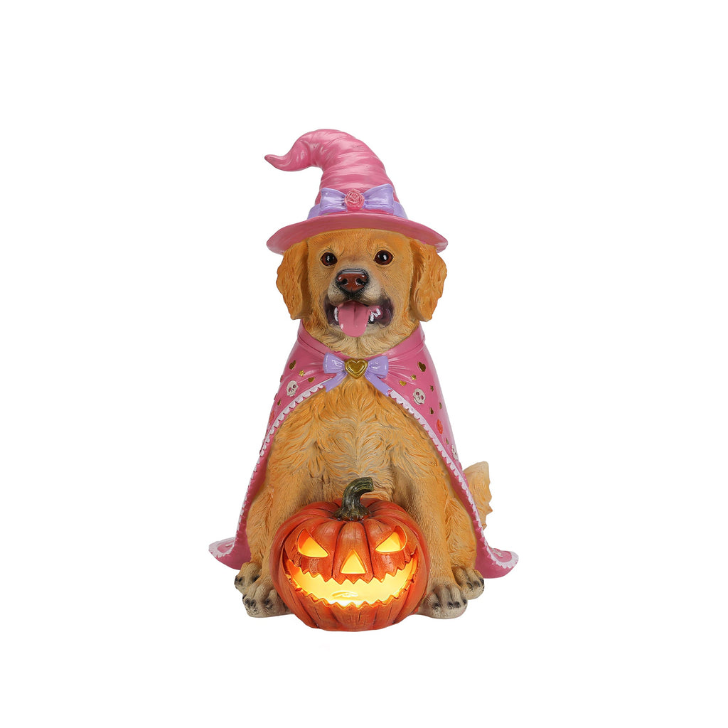 Halloween Golden Retriever Dog Statue with Light-Up Pumpkin - Multicolor