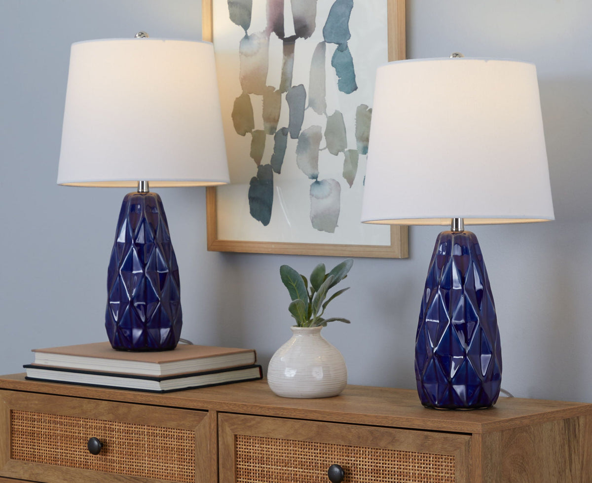 Contemporary Lamp Set of 2 with Ceramic Body - Blue
