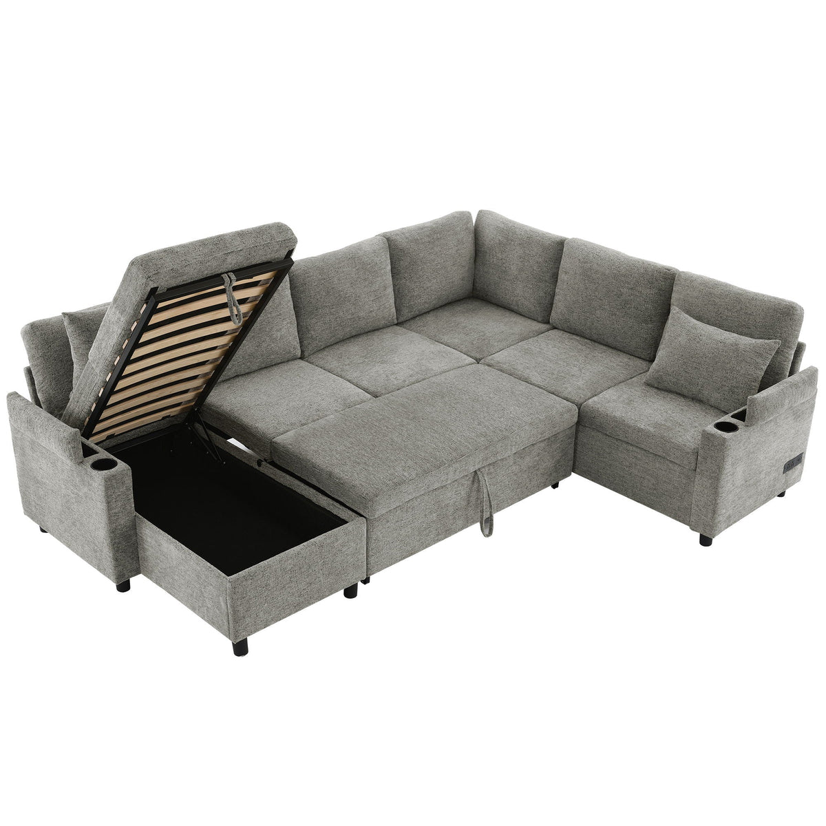 U-Shaped Sectional Sleeper Sofa with Storage & Charging Ports - Beige, Gray or Dark Gray