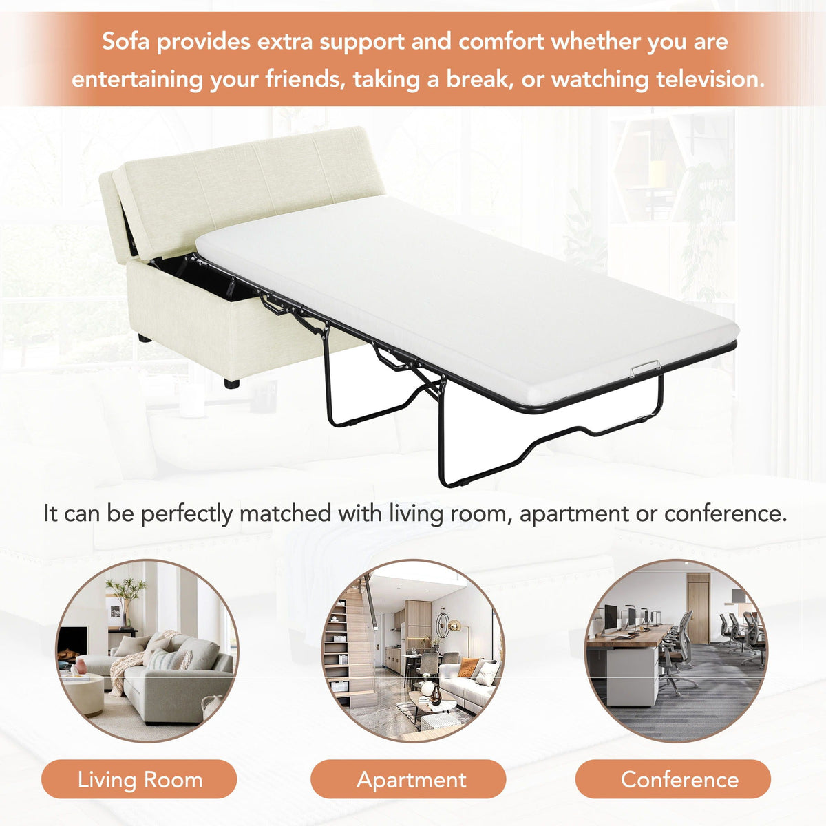 Twin Size Folding Ottoman Sleeper Bed with Mattress - Light Brown, Black, Dark Gray, White