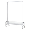 Heavy Duty Iron Garment Rack with Basket on Wheels - Silver