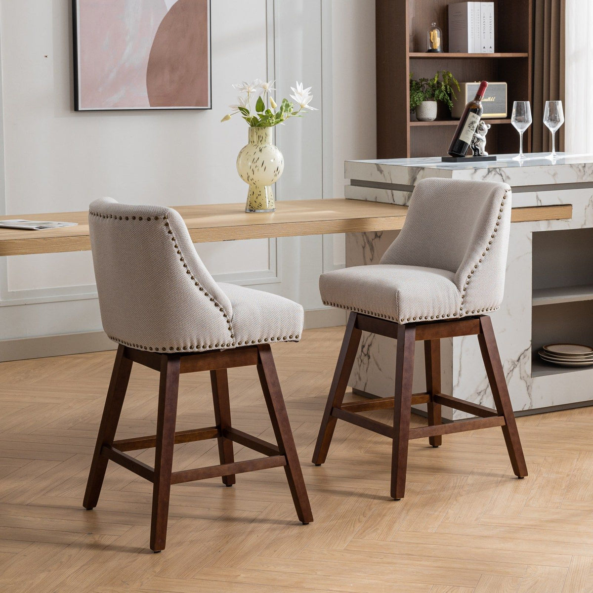 Counter Height Swivel Barstools, Set of 2