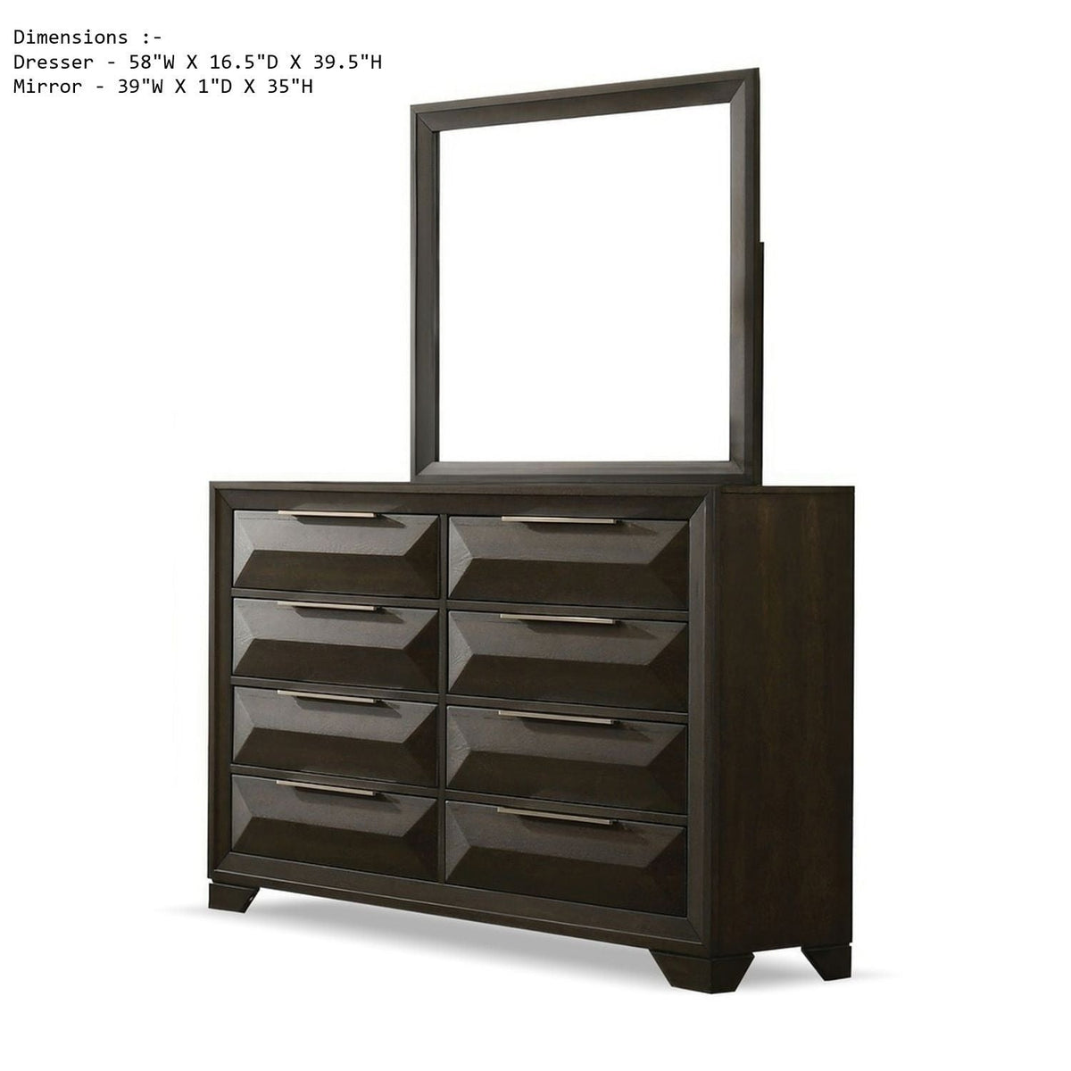 Espresso Dresser & Mirror with 8 Drawers and Beveled Bracket Feet