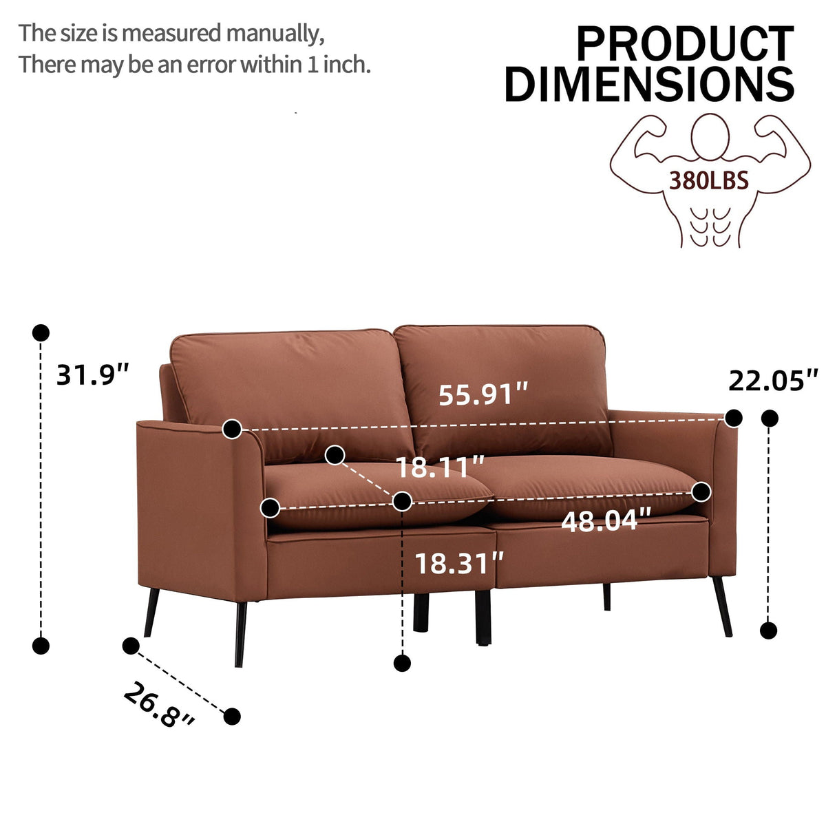 Upholstered Loveseat with Plush Headrest - Multiple Colors