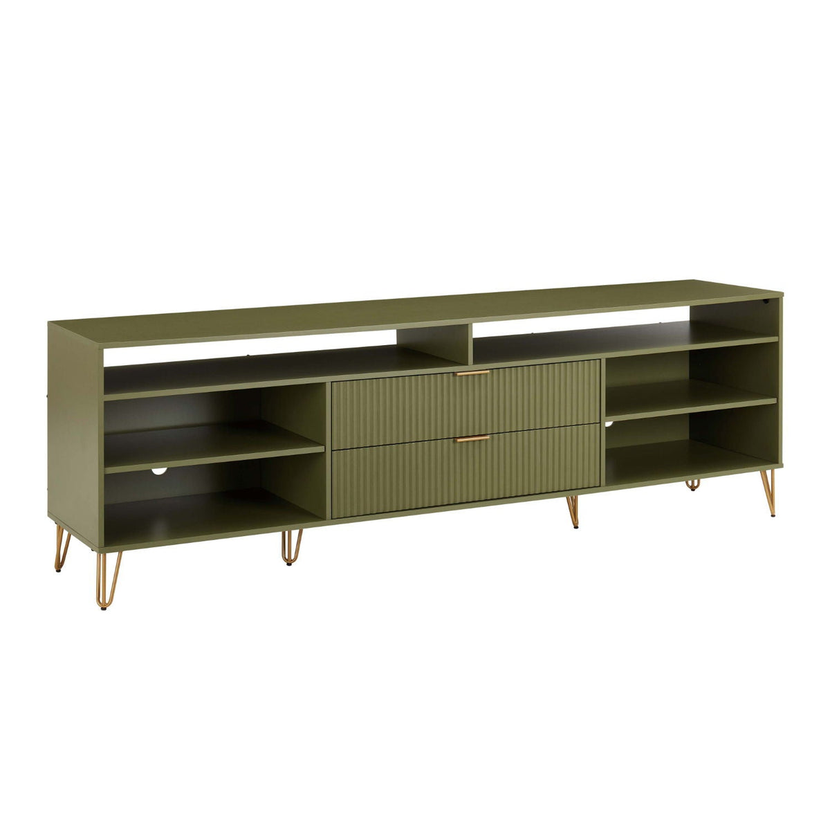 Fluted TV Stand with Storage and Metal Legs - Multiple Colors
