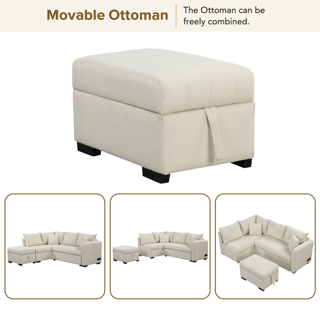 L-Shaped Sleeper Sectional with Pull-Out Bed and Storage Ottoman - Gray or Beige