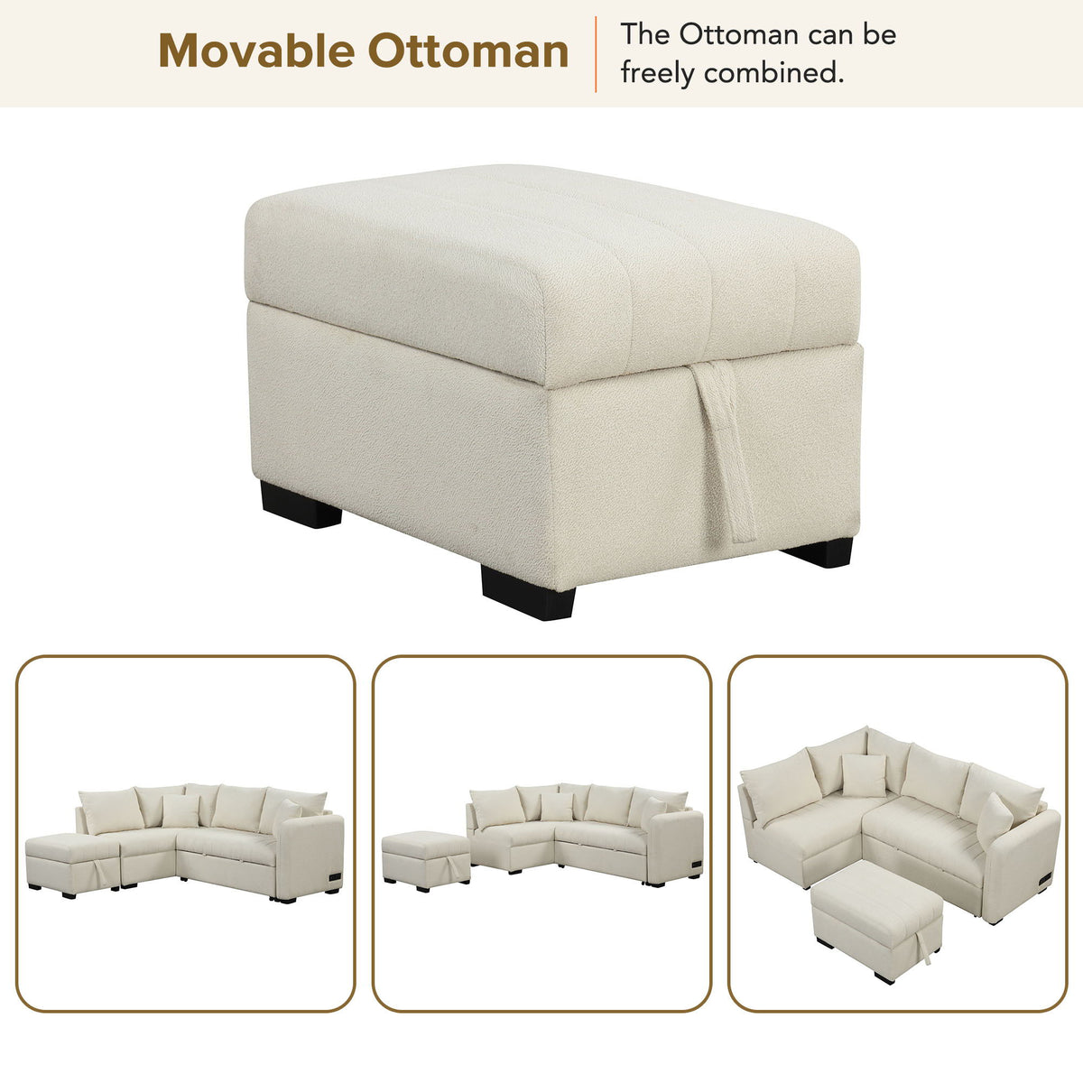 L-Shaped Sleeper Sectional with Pull-Out Bed and Storage Ottoman - Gray or Beige