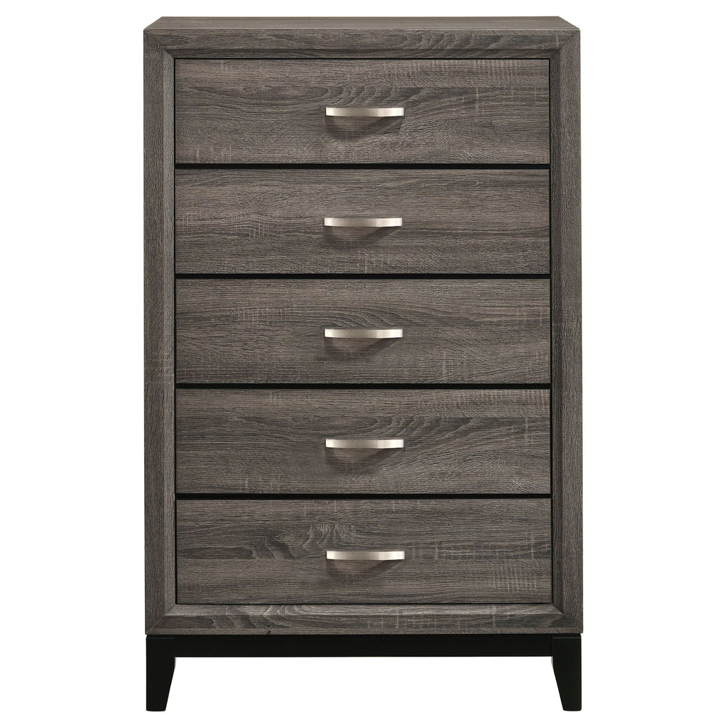 Smoke Gray 5 Drawer Chest with Solid Wood Construction - 5 Drawers