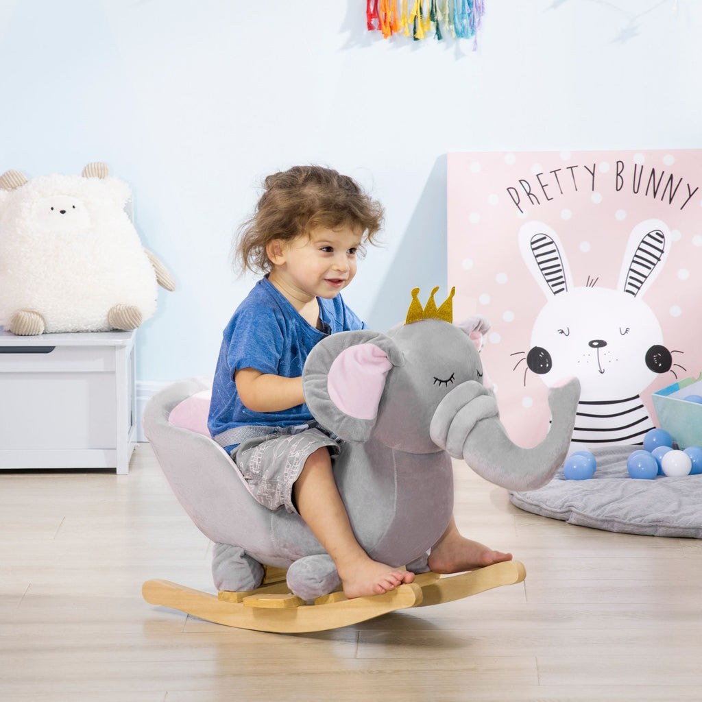 Gray Elephant Rocking Chair with Sound and Safety Belt