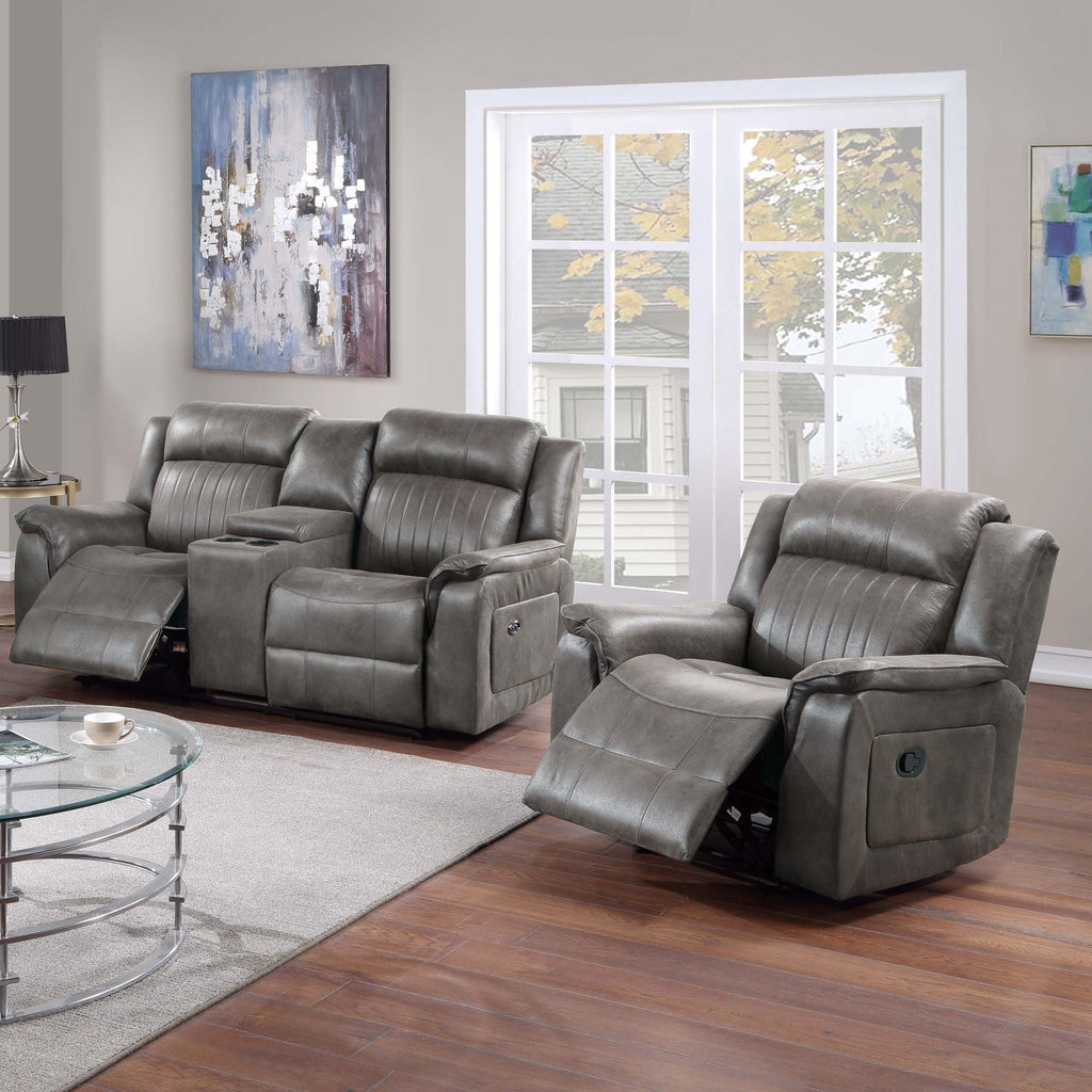 Contemporary Living Room Set with Manual Recliners - Dark Gray