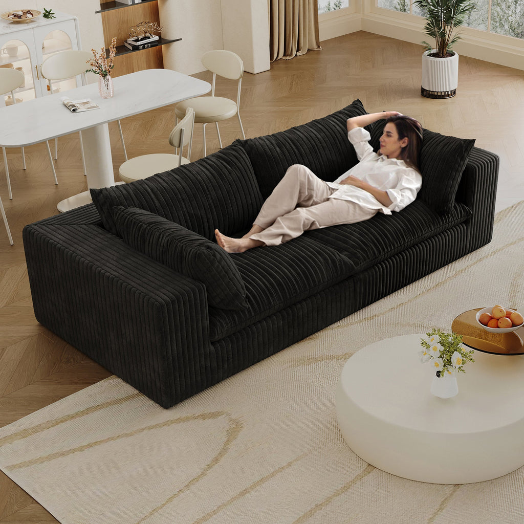 Modular Black Sofa with Feather-Filled Cushions - Black