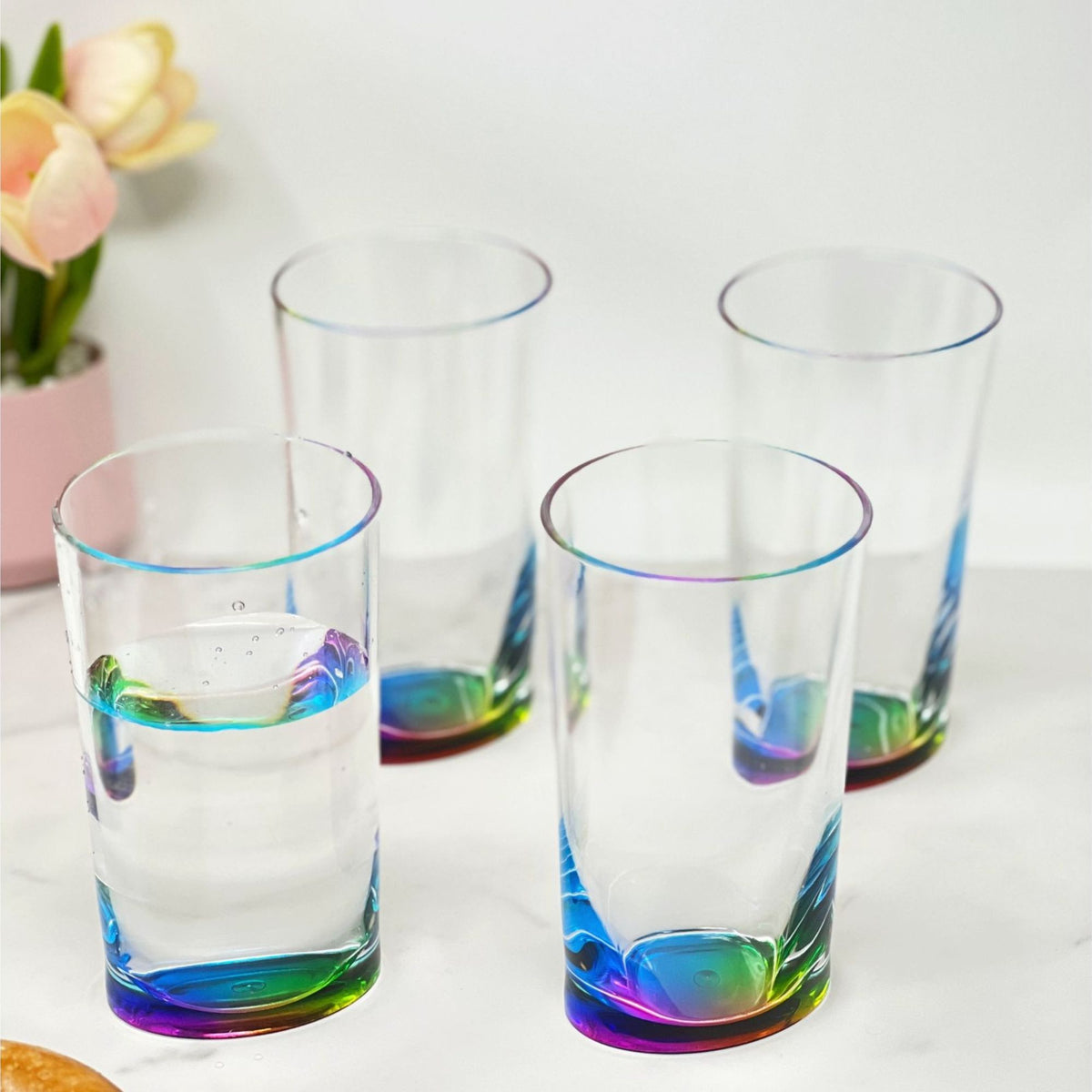Clear Oval Halo Acrylic Hi Ball Glasses, Set of 4 – BPA-Free, 15oz
