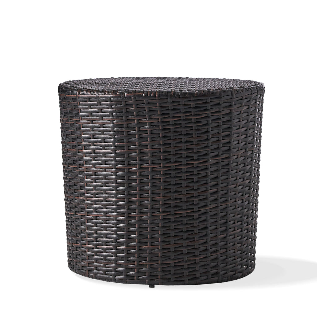 Barrel Outdoor Wicker Side Table with Iron Frame - Natural Rattan