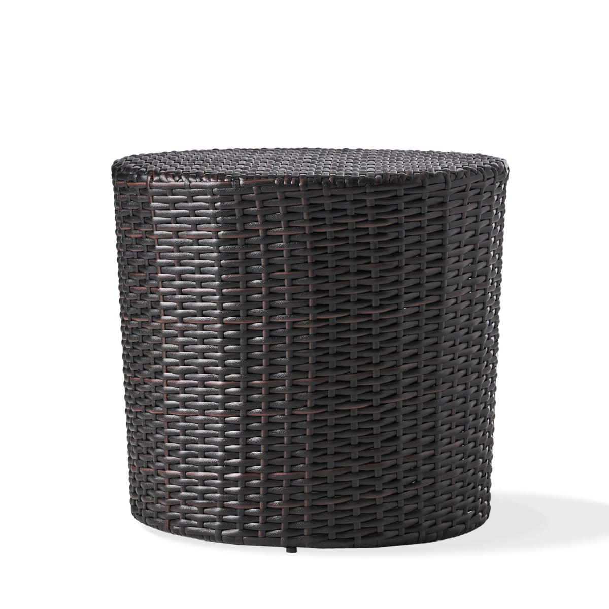 Barrel Outdoor Wicker Side Table with Iron Frame - Natural Rattan