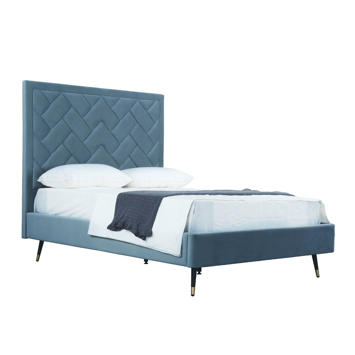 Upholstered Bed with Headboard and Slats - Multiple Colors