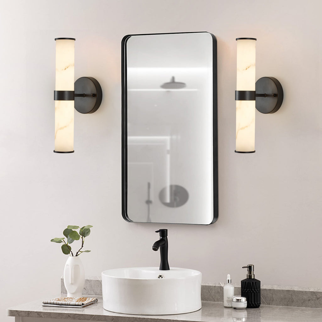 Resin Imitation Marble Texture Wall Light Set of 2 with Black Iron Frame