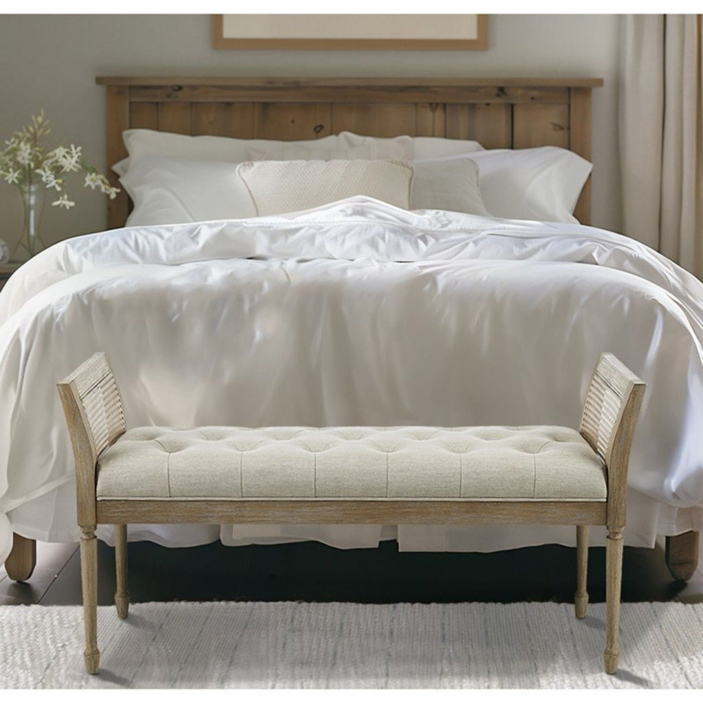 Natural Accent Bench with Arm and Tufted Upholstered Seat