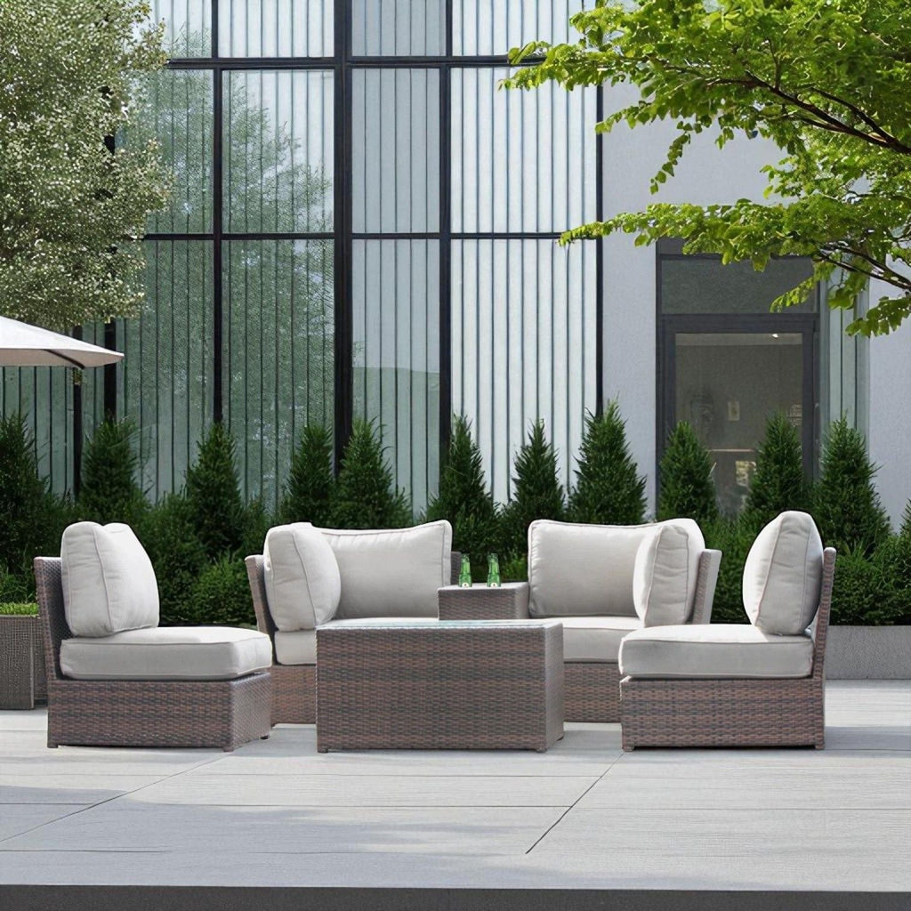 Modern Patio Rattan Sectional Set with Cushions - Multiple Colors