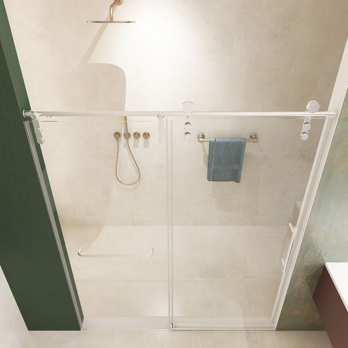 Pearl Silver Sliding Frameless Shower Door with Easy Clean Tempered Glass