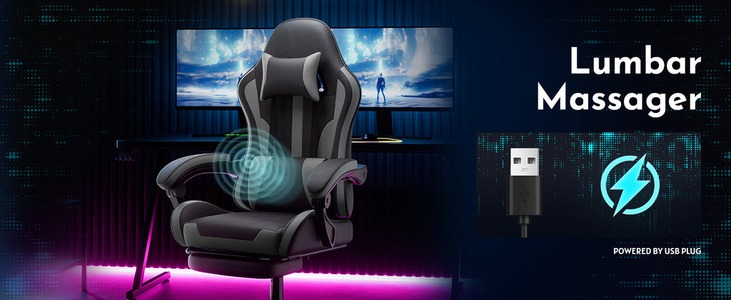 Ergonomic Gaming Chair with Footrest and Lumbar Support - Black/Grey