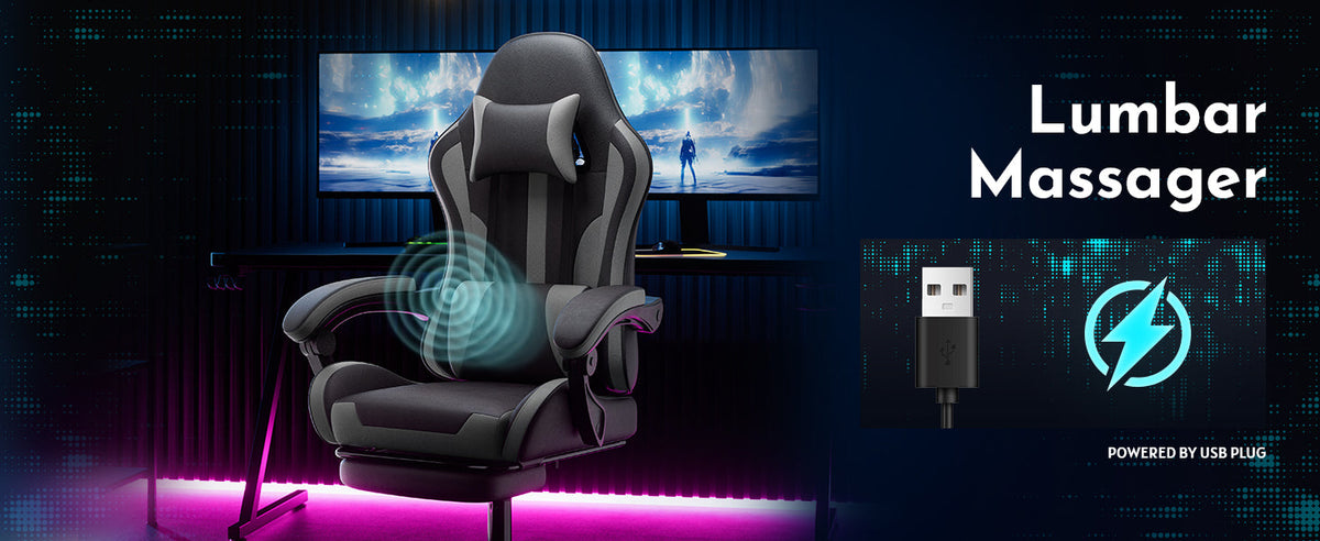 Ergonomic Gaming Chair with Footrest and Lumbar Support - Black/Grey