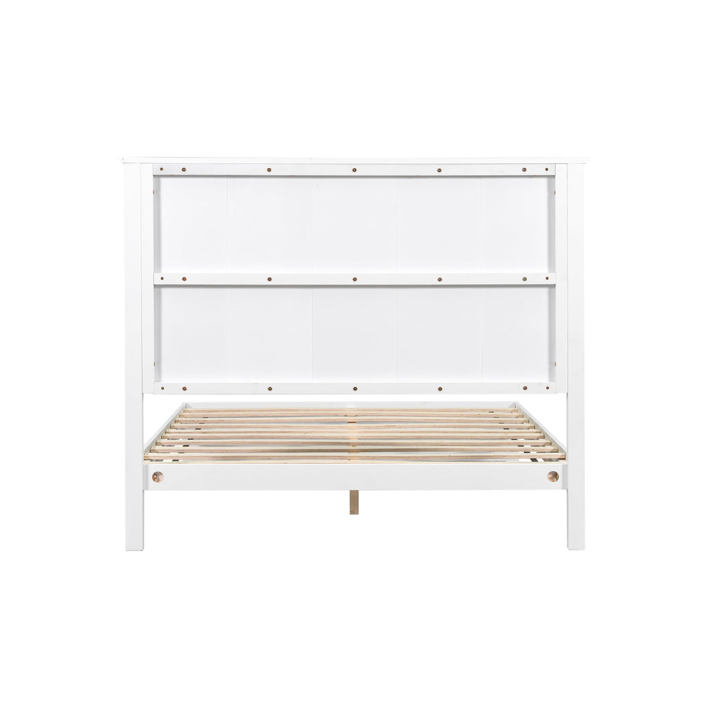 Queen Size Bed Frame with Vertical Slat Headboard - White