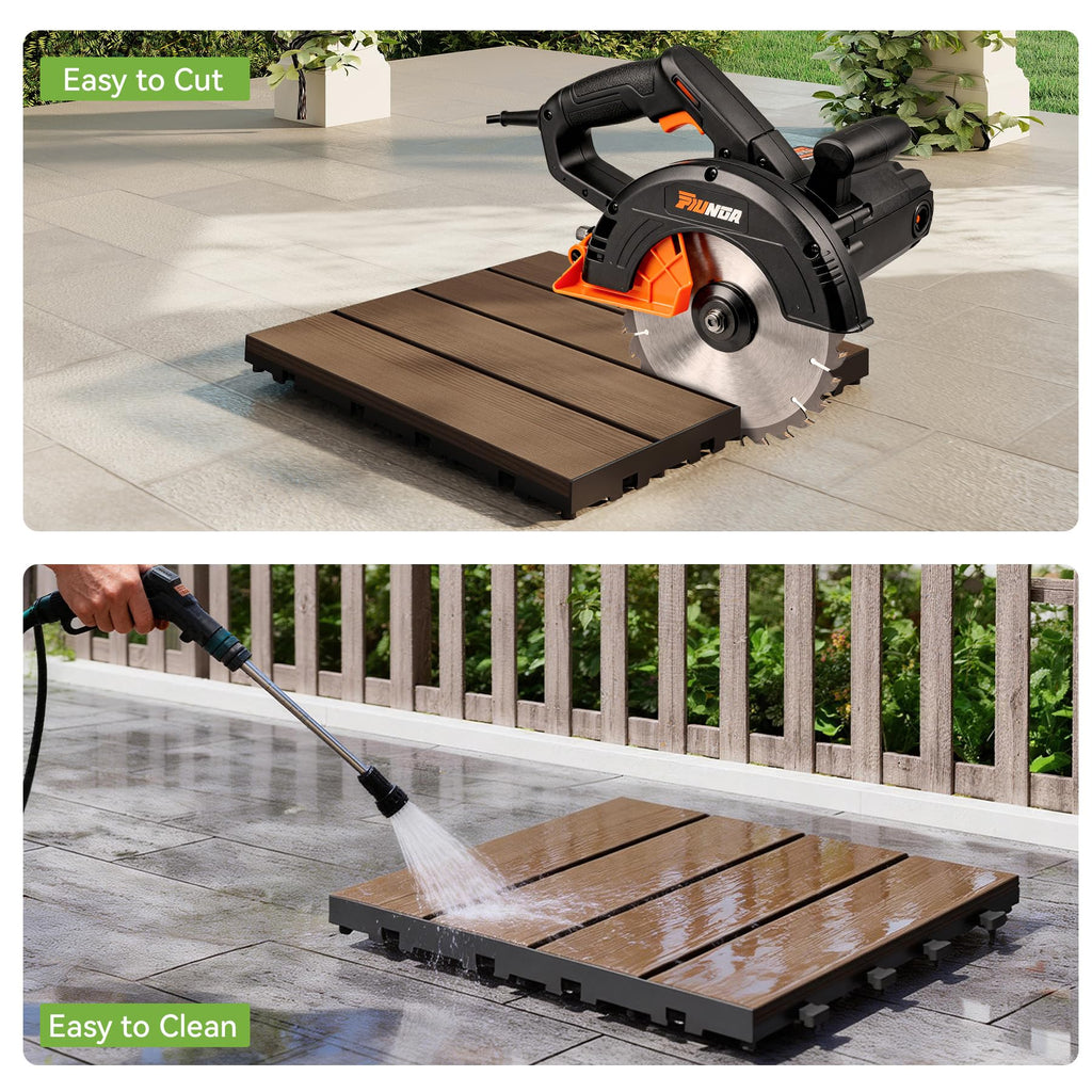 HDPE Interlocking Deck Tiles with All-Weather Durability - Dark Brown or Dark Grey