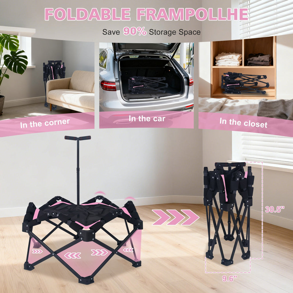 42" Foldable Mini Trampoline with Adjustable T-Bar - Steel and Nylon