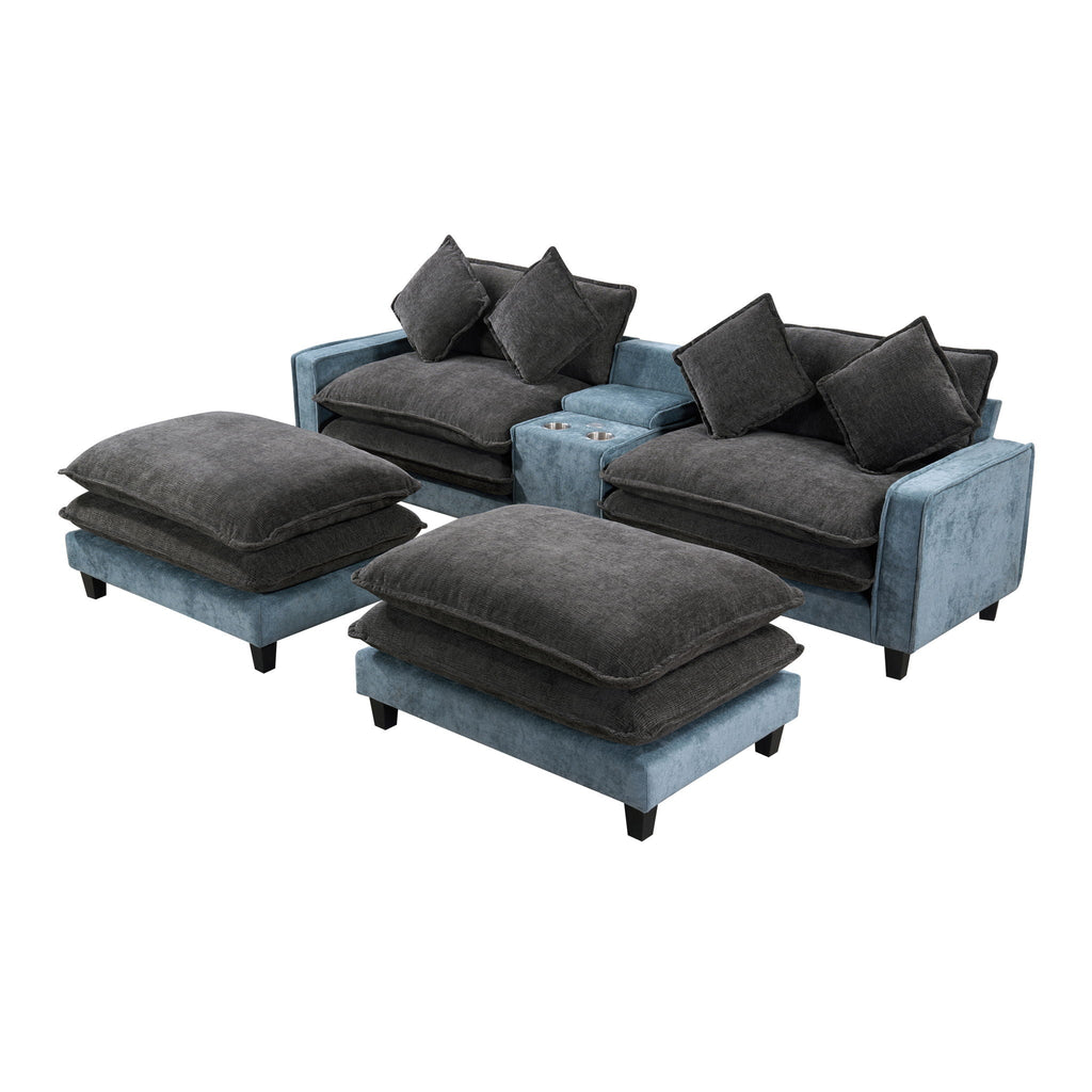 Sectional Sofa With Storage and Removable Ottomans - Gray / Light Blue