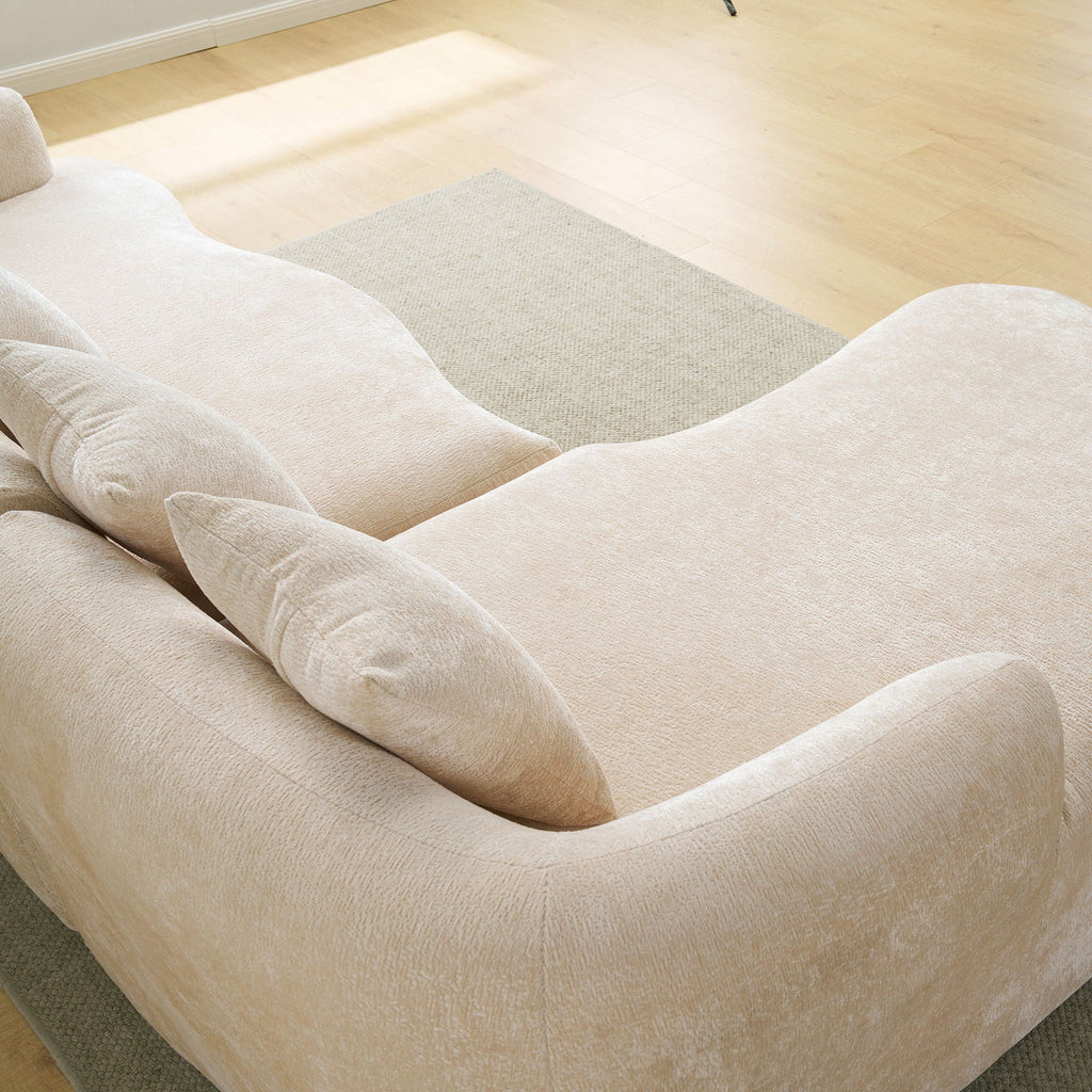 Modular L-Shape Sectional Sofa with Curved Chaise - Green, Beige, Gray