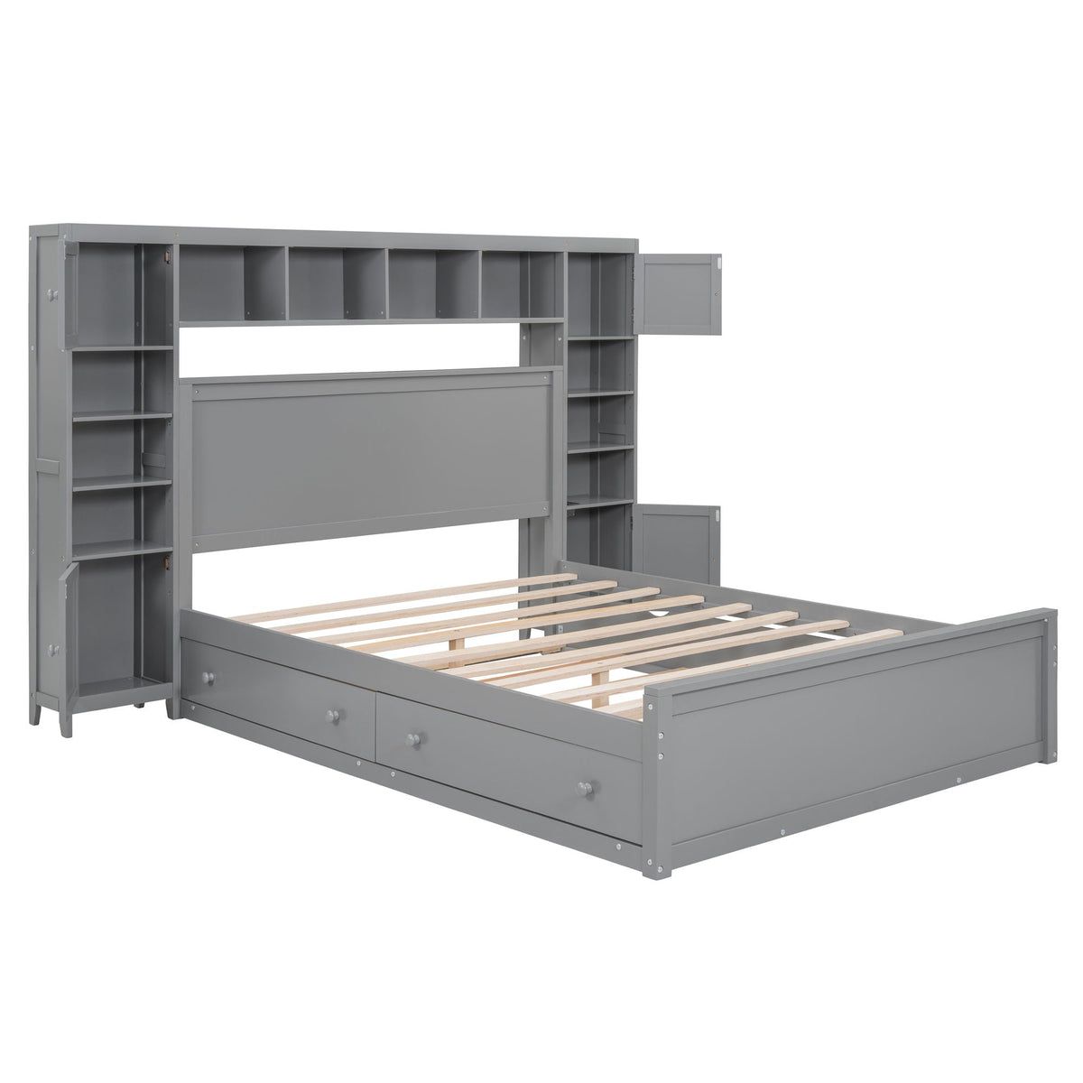 Queen Cabinet Bed with Storage, Drawers, and Charging Outlets - Multiple Colors