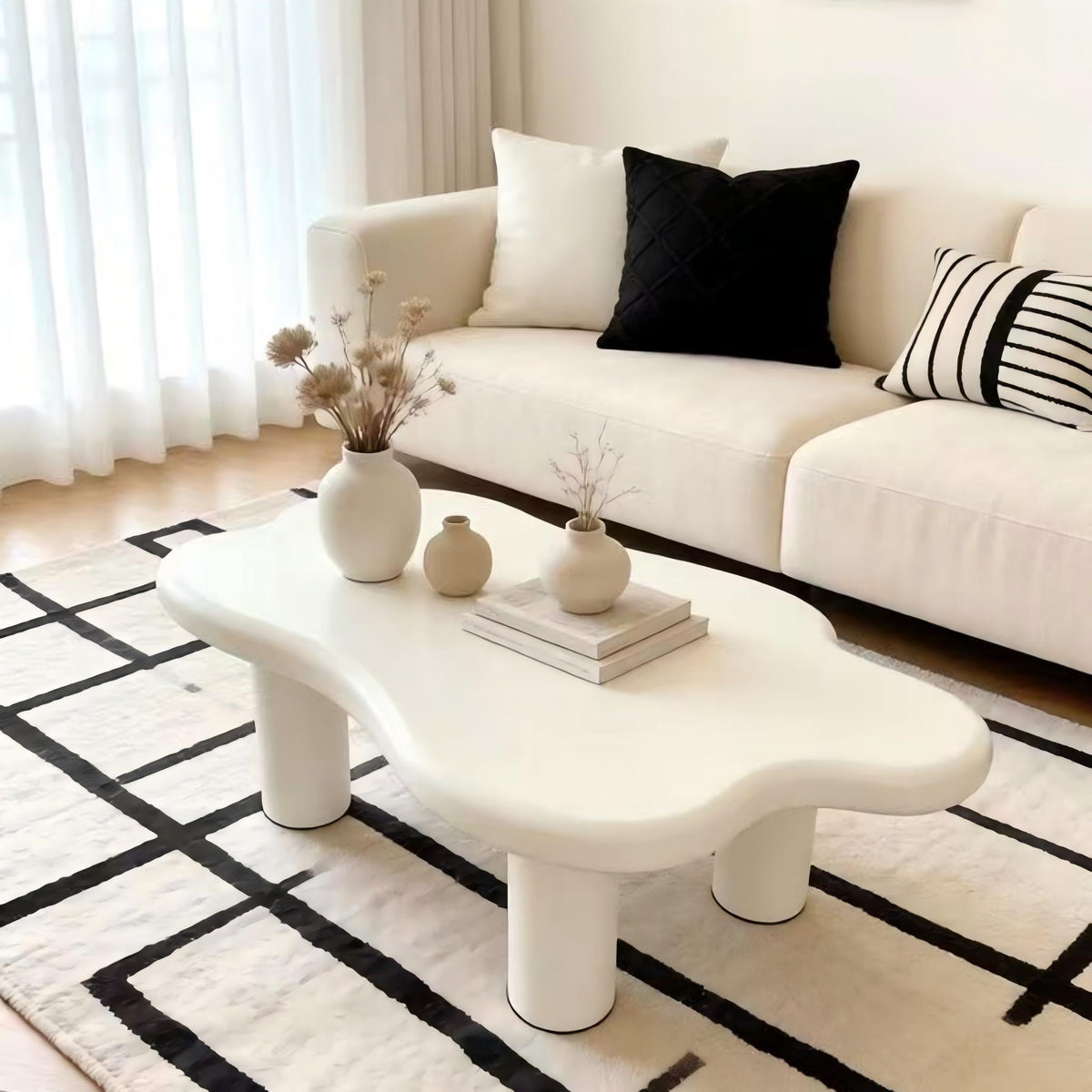 Cloud Shaped Coffee Table with 4 Round Legs - White, Black, or Light Brown