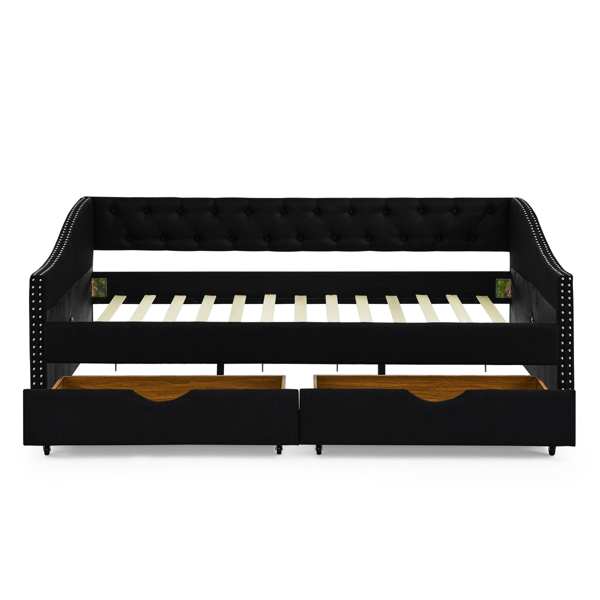 Upholstered Tufted Daybed with 2 Drawers and Waved Arms - Multiple Colors