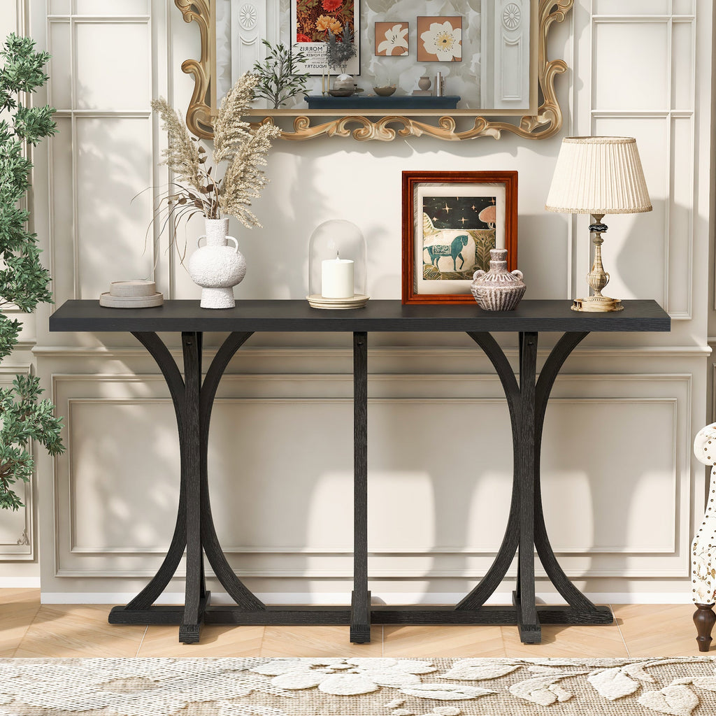 Wooden Console Table with Solid Rubberwood Legs – Black, Gray, or Navy Blue
