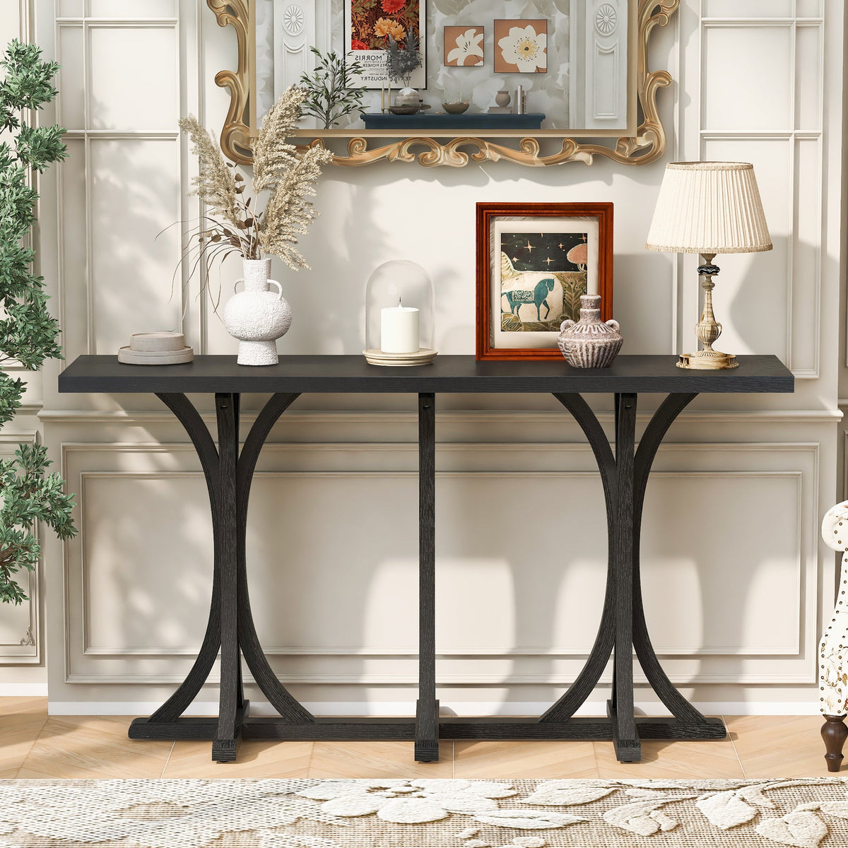 Wooden Console Table with Solid Rubberwood Legs – Black, Gray, or Navy Blue
