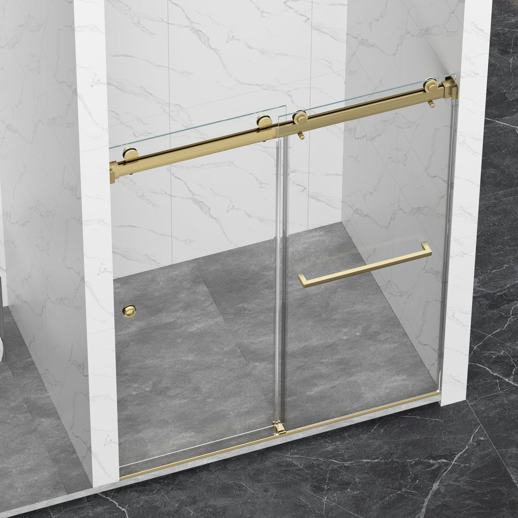 Frameless Shower Door with Double Sliding Design - Brushed Finish