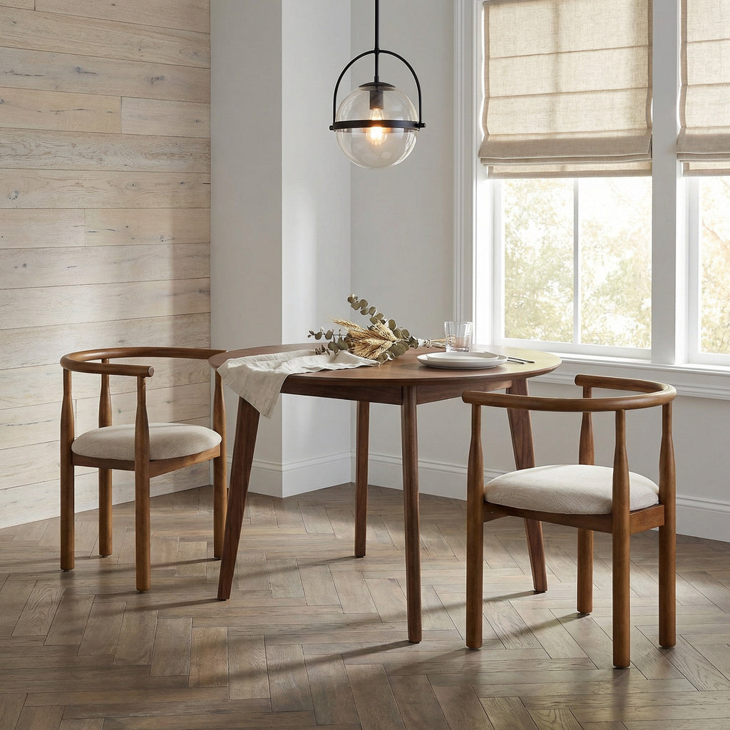 Modern Dining Chair Set of 2 with Solid Wood Legs - Beige