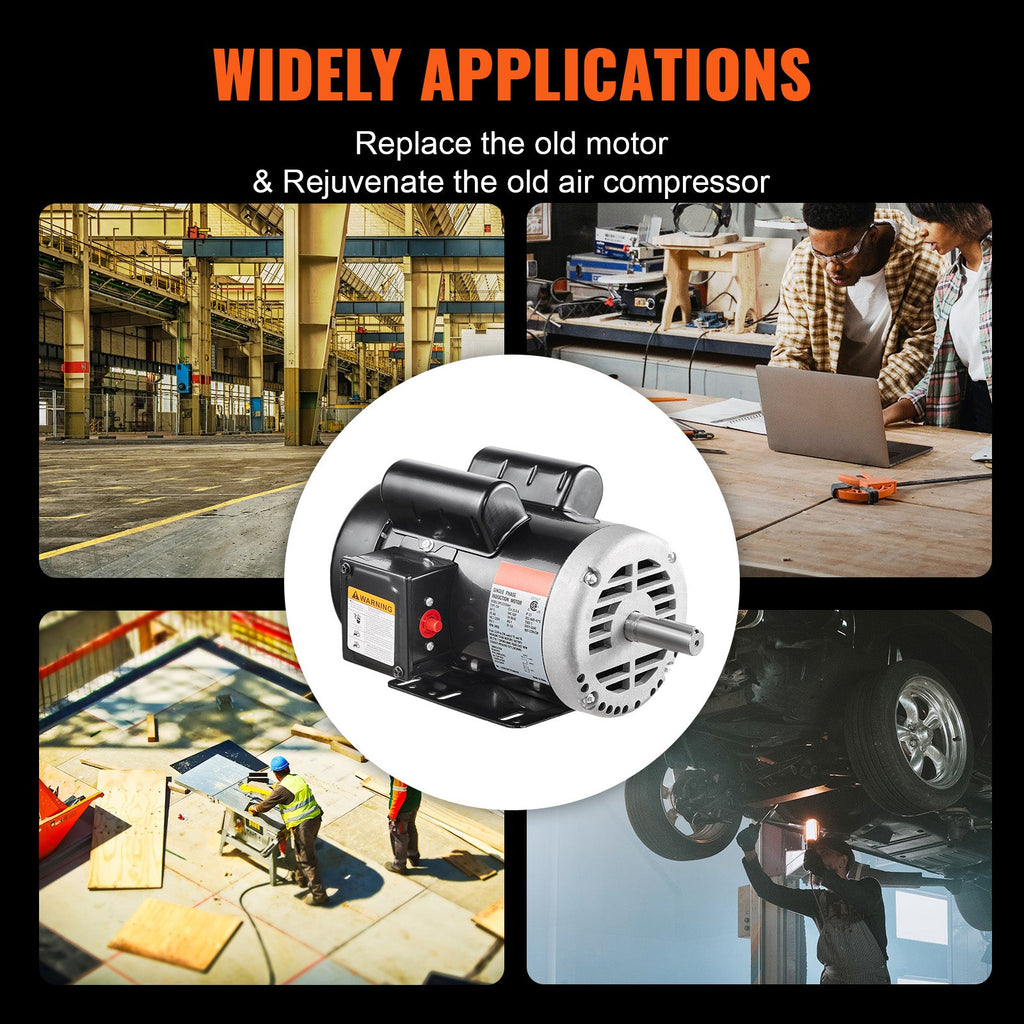 5HP Air Compressor Electric Motor with Dual Rotation - Steel