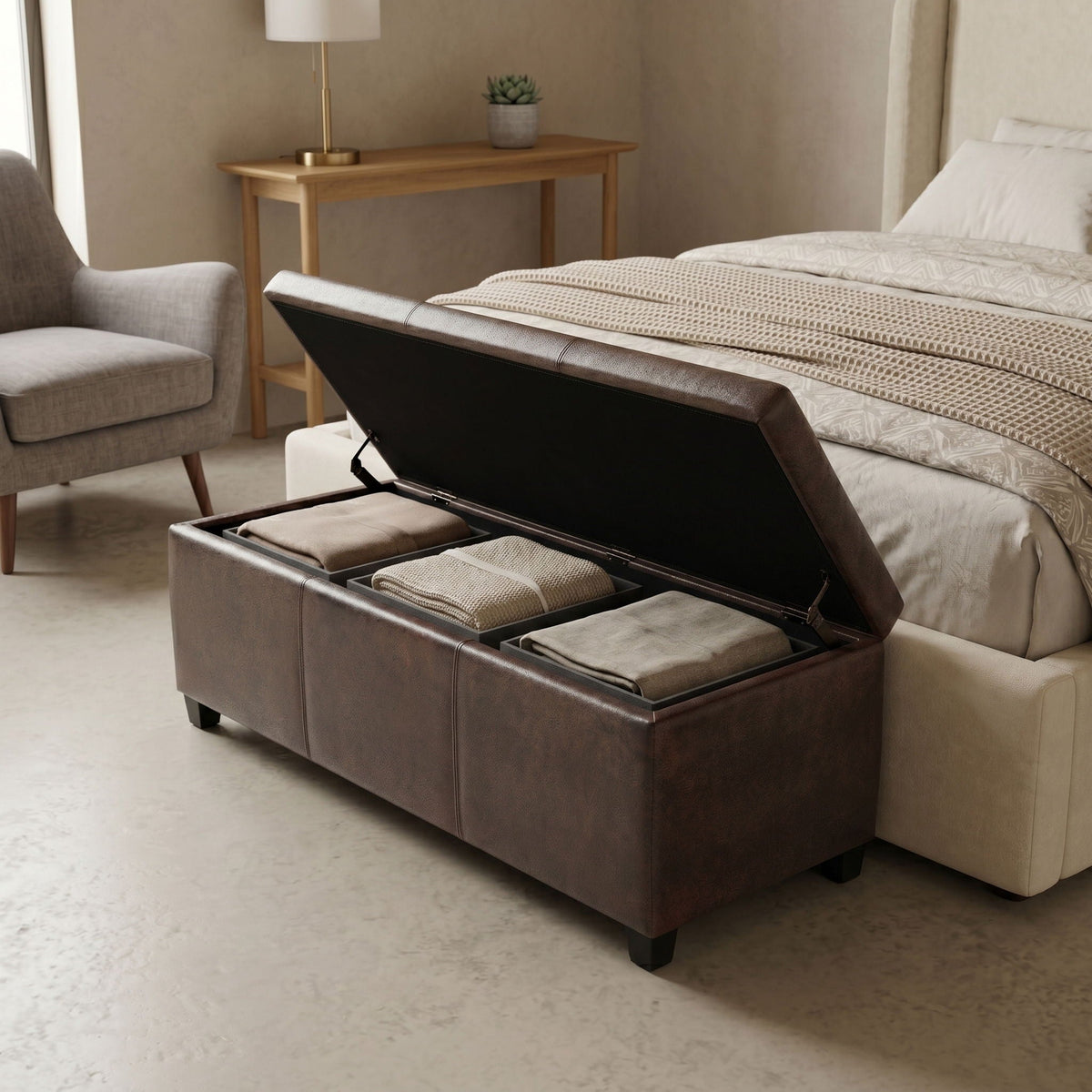 Avalon Contemporary Storage Ottoman Bench with Large Storage - Black, Dark Brown, Dark Gray