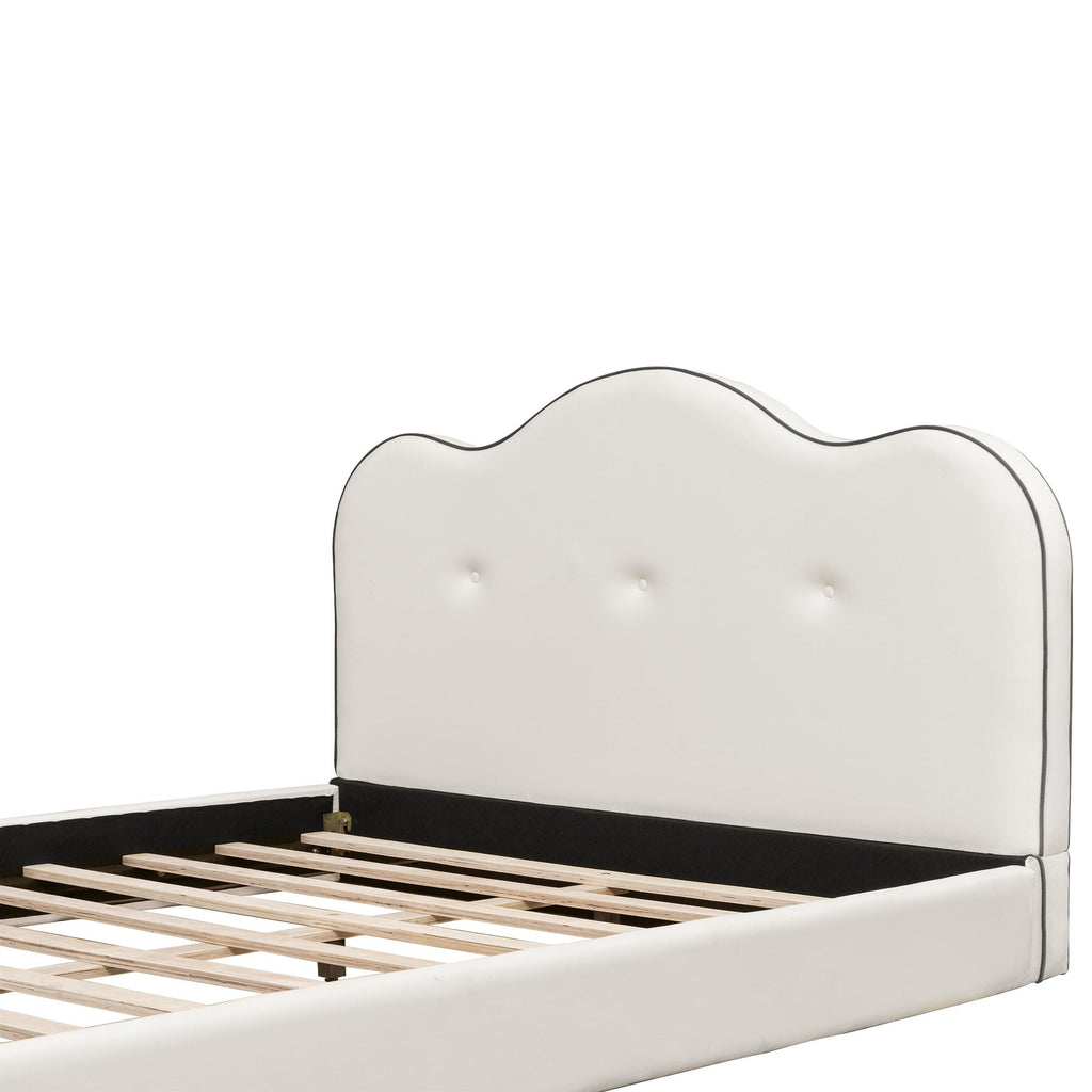 Upholstered Platform Bed with Sturdy Frame and Headboard - White