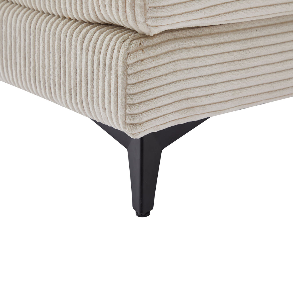 Modern Deep Seat Sectional Sofa with Ottoman - Corduroy - Black or Beige