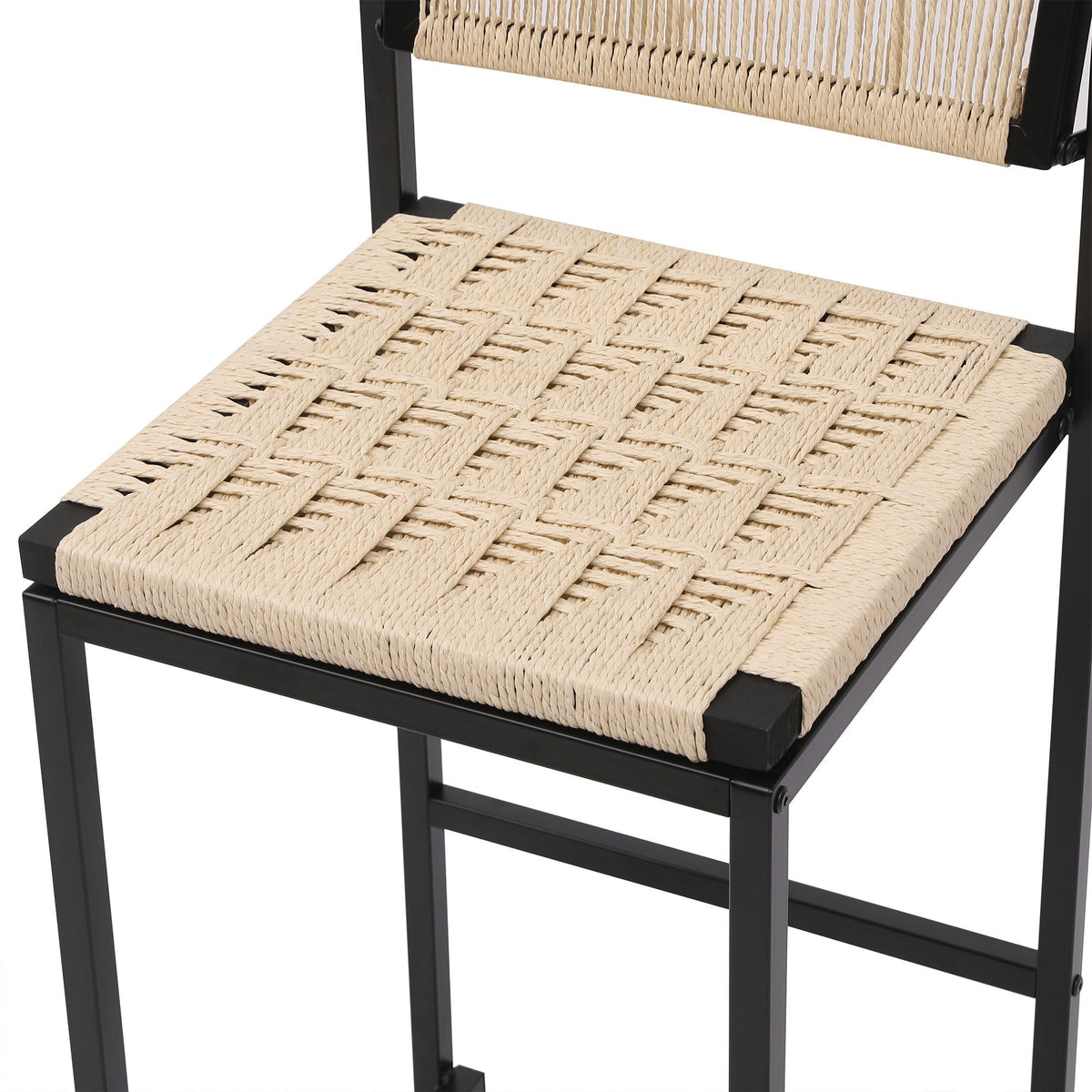 Creamy White Woven Bar Stools with Backrest - Paper Rope Seats