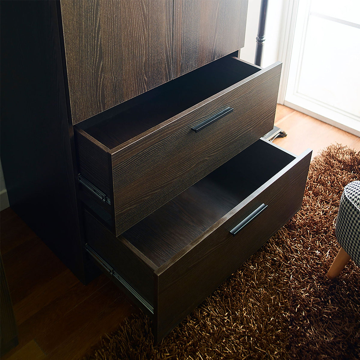 2 Door Closet Wardrobe with Drawers and Hanging Bars - Dark Brown
